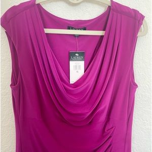 RALPH LAUREN fuchsia draped neck ruched dress NWT